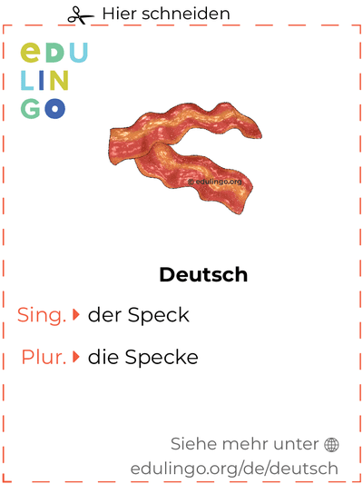 Speck auf Deutsch Vokabelkartei zum Ausdrucken, Üben und Lernen