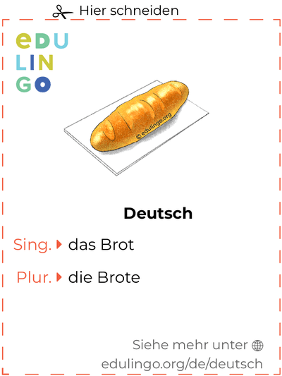 Brot auf Deutsch Vokabelkartei zum Ausdrucken, Üben und Lernen