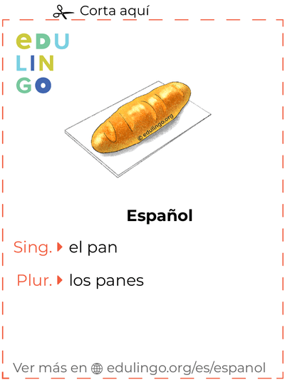 Ficha de Vocabulario Pan en español para imprimir, practicar y aprender