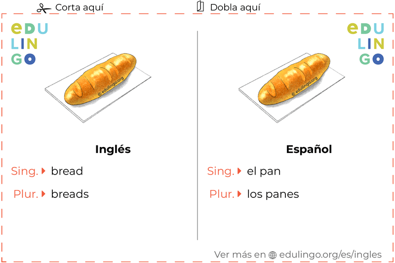 Ficha de Vocabulario Pan en inglés para imprimir, practicar y aprender