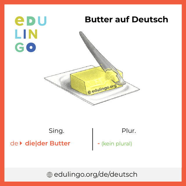 Butter auf Deutsch Vokabelbild mit Singular und Plural zum Herunterladen und Ausdrucken