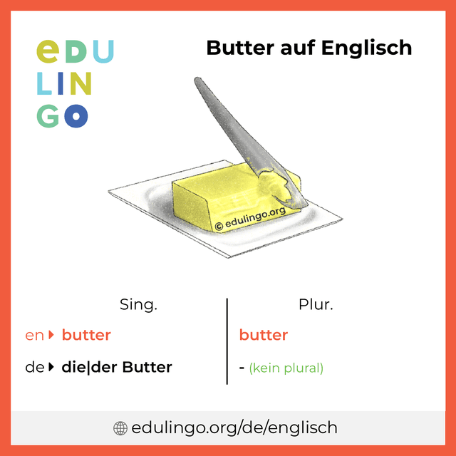 Butter auf Englisch Vokabelbild mit Singular und Plural zum Herunterladen und Ausdrucken