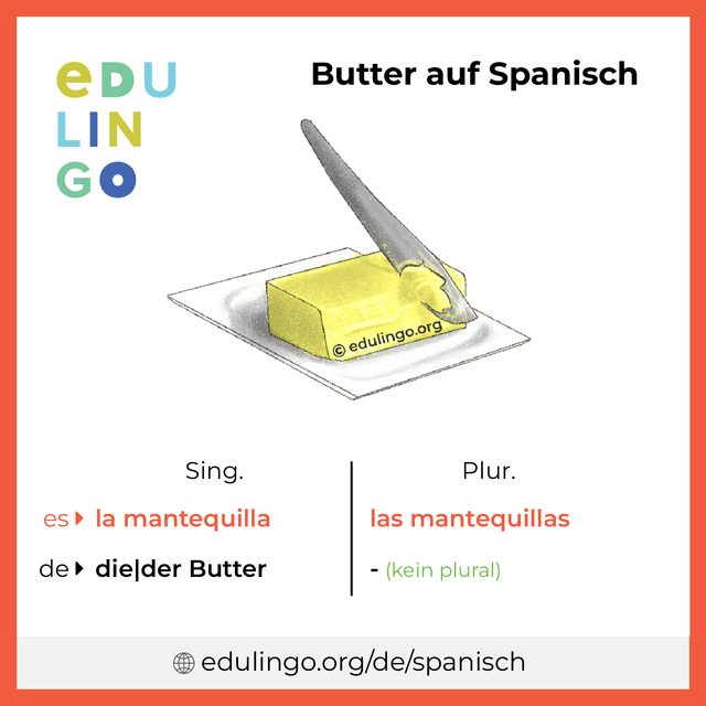Butter auf Spanisch Vokabelbild mit Singular und Plural zum Herunterladen und Ausdrucken