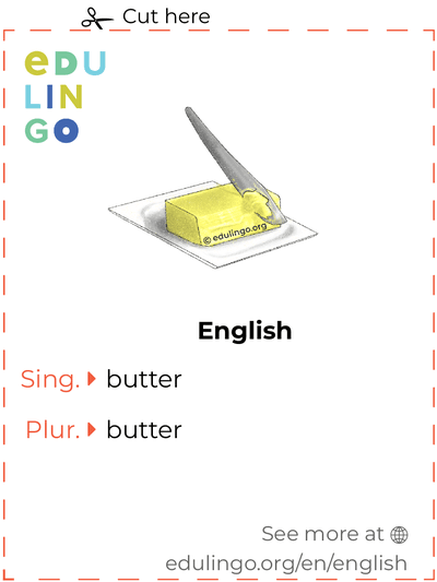 Butter in English vocabulary flashcard for printing, practicing and learning