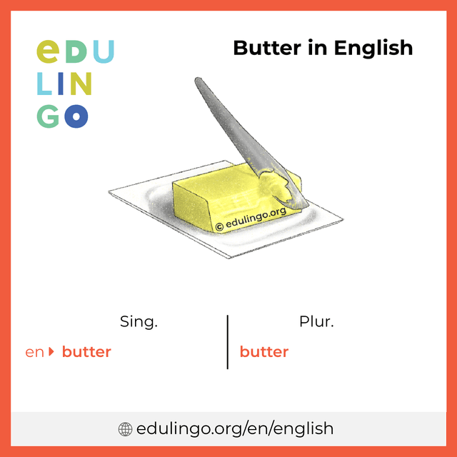Butter in English vocabulary picture with singular and plural for download and printing