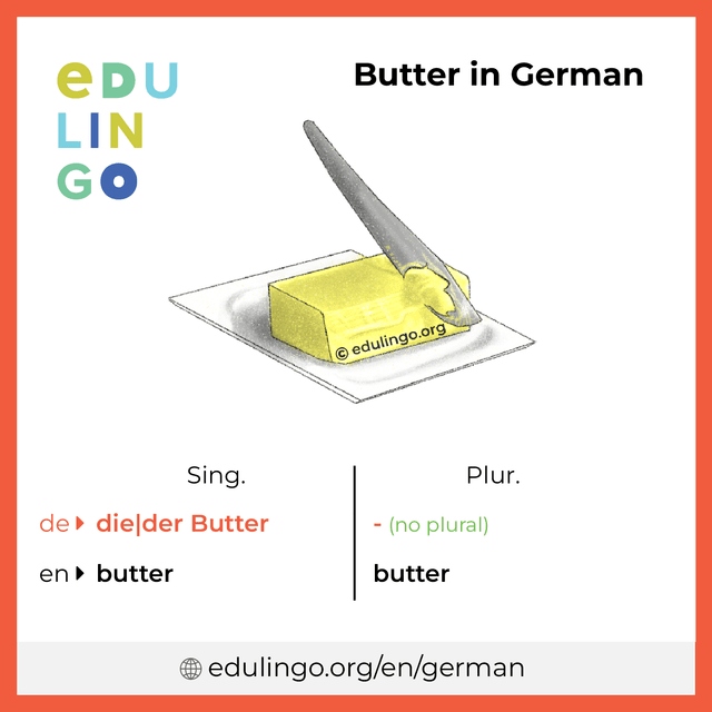 Butter in German vocabulary picture with singular and plural for download and printing