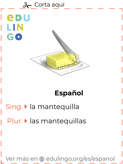 Ficha de Vocabulario Mantequilla en español para imprimir, practicar y aprender
