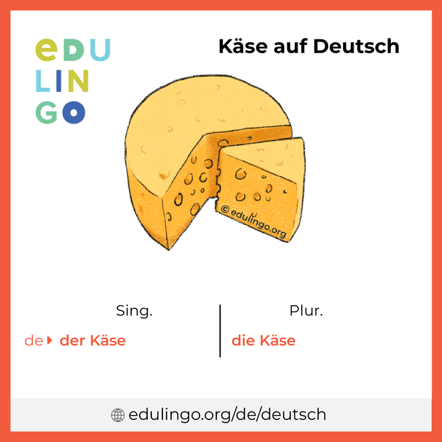 Käse auf Deutsch Vokabelbild mit Singular und Plural zum Herunterladen und Ausdrucken