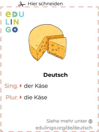 Käse auf Deutsch Vokabelkartei zum Ausdrucken, Üben und Lernen