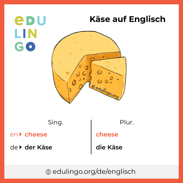 Käse auf Englisch Vokabelbild mit Singular und Plural zum Herunterladen und Ausdrucken