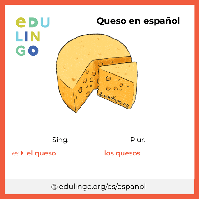 Imagen de vocabulario Queso en español con singular y plural para descargar e imprimir