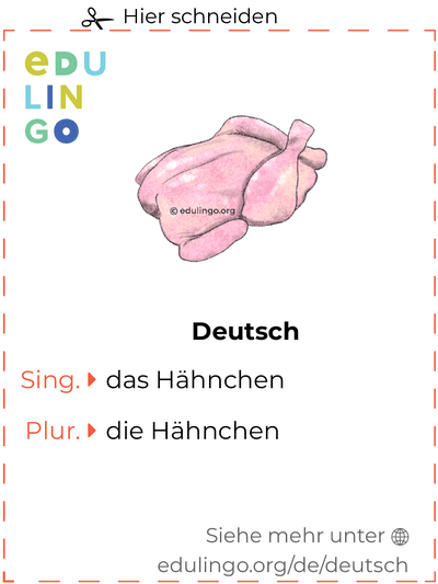 Hähnchen auf Deutsch Vokabelkartei zum Ausdrucken, Üben und Lernen