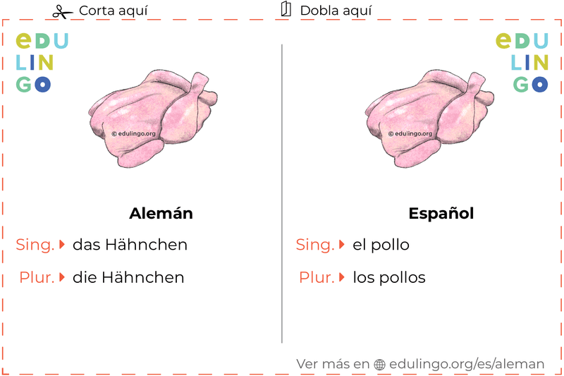 Ficha de Vocabulario Pollo en alemán para imprimir, practicar y aprender