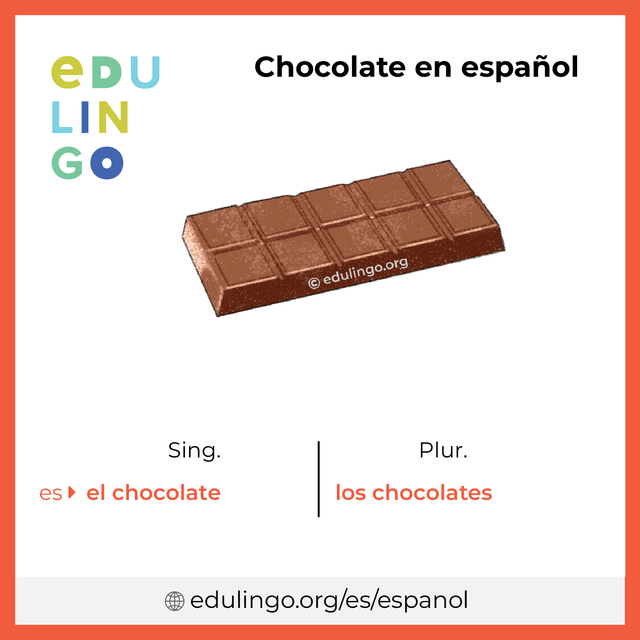 Imagen de vocabulario Chocolate en español con singular y plural para descargar e imprimir