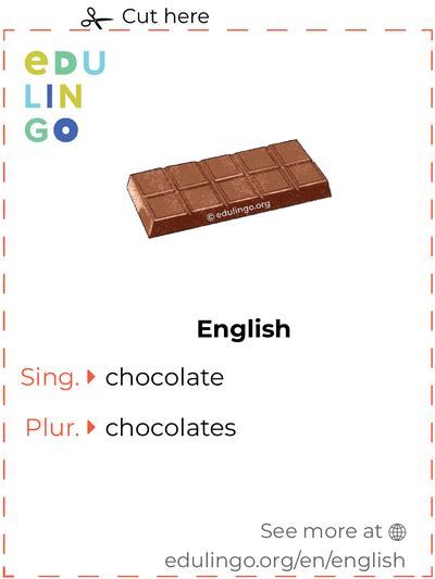 Chocolate in English vocabulary flashcard for printing, practicing and learning