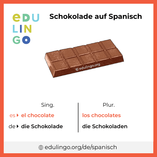 Schokolade auf Spanisch Vokabelbild mit Singular und Plural zum Herunterladen und Ausdrucken