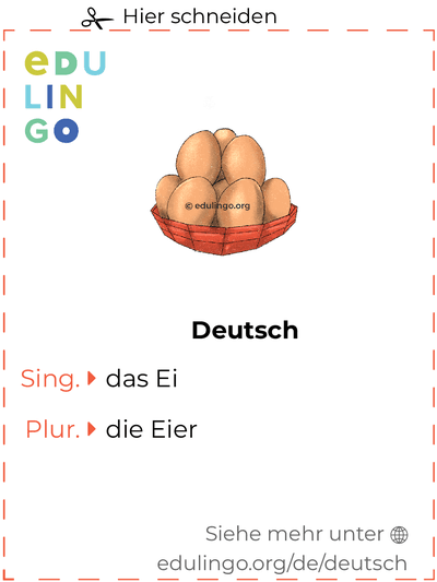 Ei auf Deutsch Vokabelkartei zum Ausdrucken, Üben und Lernen