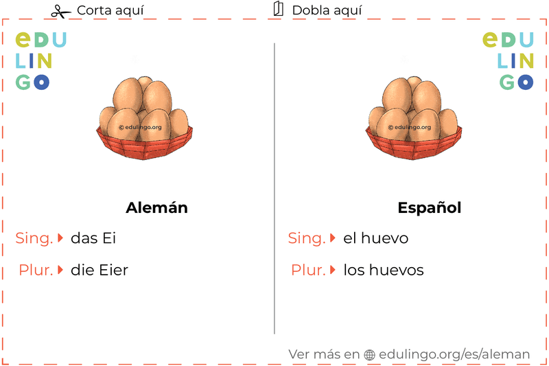 Ficha de Vocabulario Huevo en alemán para imprimir, practicar y aprender