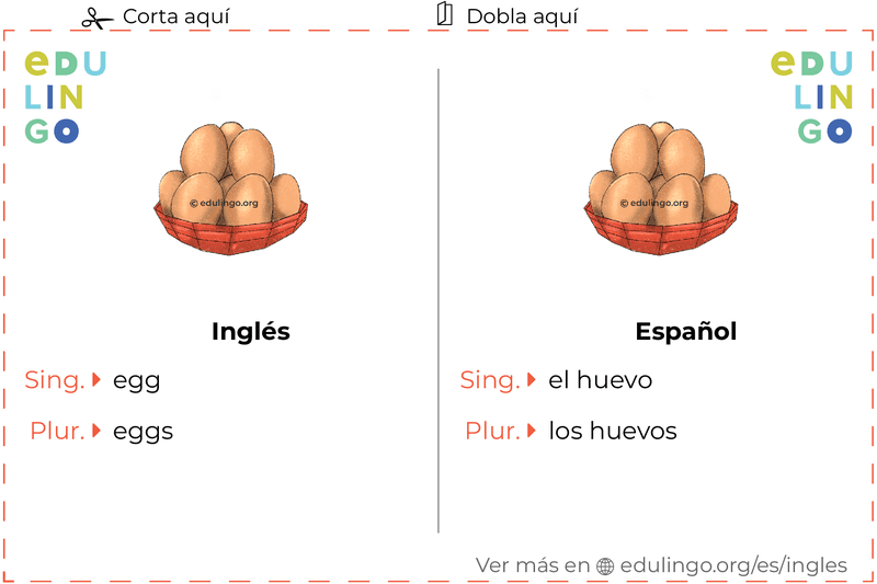 Ficha de Vocabulario Huevo en inglés para imprimir, practicar y aprender