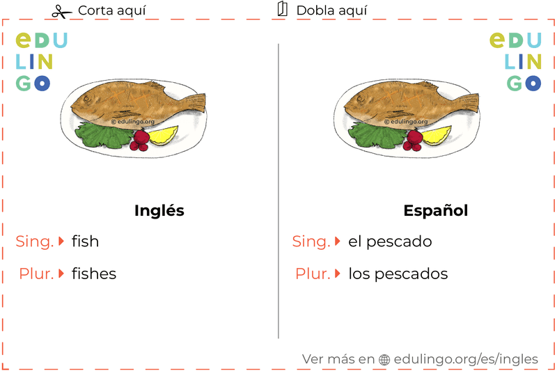 Ficha de Vocabulario Pescado en inglés para imprimir, practicar y aprender