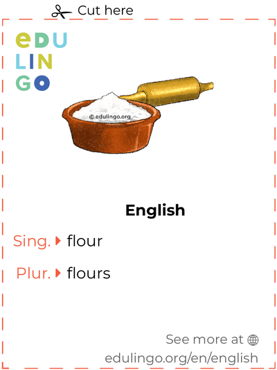 Flour in English vocabulary flashcard for printing, practicing and learning