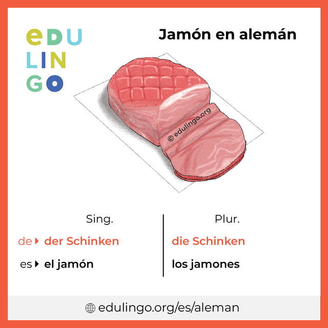 Imagen de vocabulario Jamón en alemán con singular y plural para descargar e imprimir