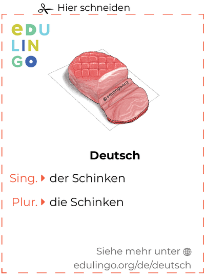 Schinken auf Deutsch Vokabelkartei zum Ausdrucken, Üben und Lernen