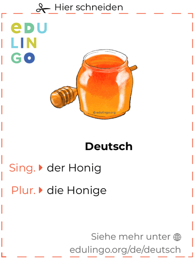Honig auf Deutsch Vokabelkartei zum Ausdrucken, Üben und Lernen