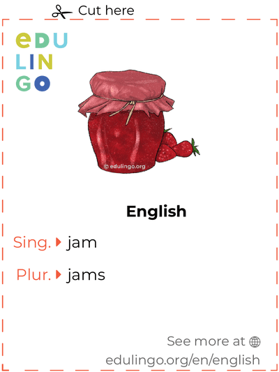 Jam in English vocabulary flashcard for printing, practicing and learning
