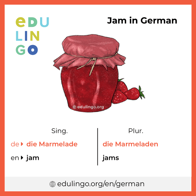 Jam in German vocabulary picture with singular and plural for download and printing