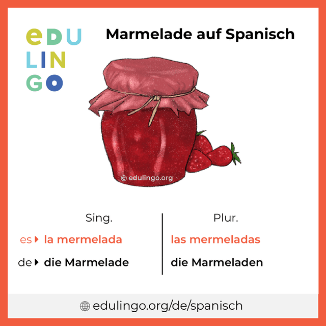 Marmelade auf Spanisch Vokabelbild mit Singular und Plural zum Herunterladen und Ausdrucken