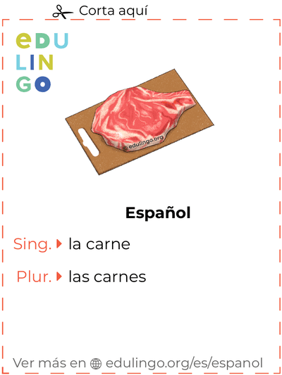 Ficha de Vocabulario Carne en español para imprimir, practicar y aprender