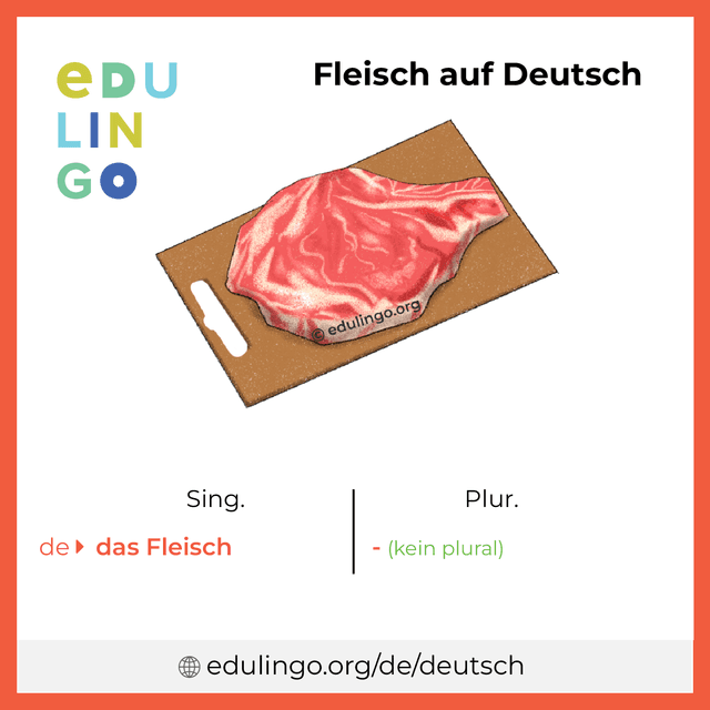 Fleisch auf Deutsch Vokabelbild mit Singular und Plural zum Herunterladen und Ausdrucken