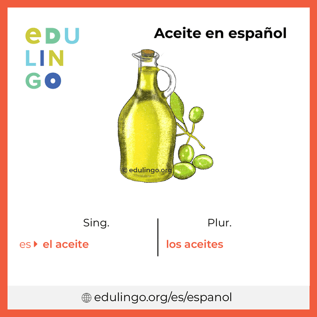 Imagen de vocabulario Aceite en español con singular y plural para descargar e imprimir
