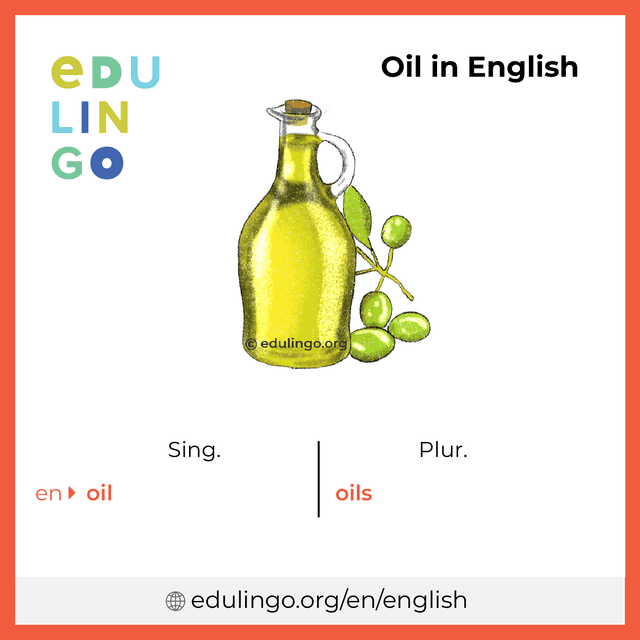 Oil in English vocabulary picture with singular and plural for download and printing