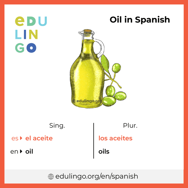 Oil in Spanish vocabulary picture with singular and plural for download and printing