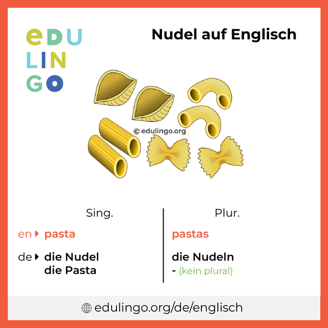 Nudel auf Englisch Vokabelbild mit Singular und Plural zum Herunterladen und Ausdrucken