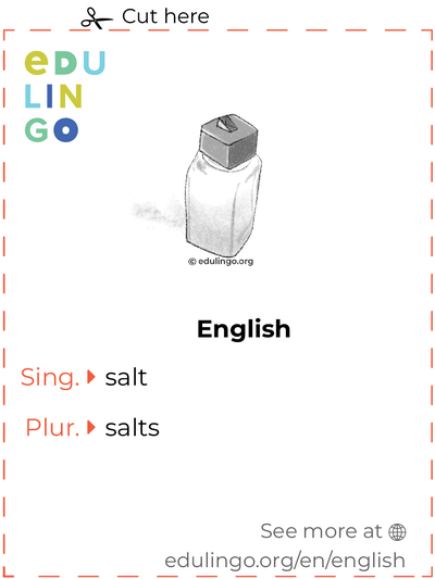Salt in English vocabulary flashcard for printing, practicing and learning
