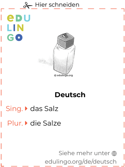 Salz auf Deutsch Vokabelkartei zum Ausdrucken, Üben und Lernen