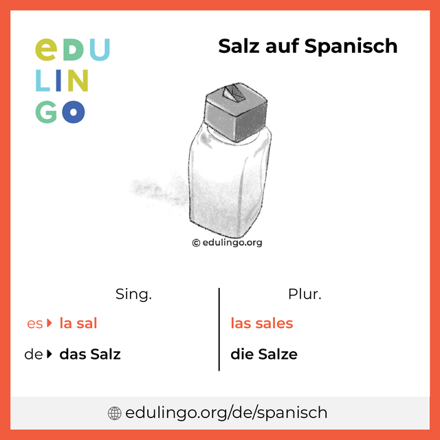 Salz auf Spanisch Vokabelbild mit Singular und Plural zum Herunterladen und Ausdrucken