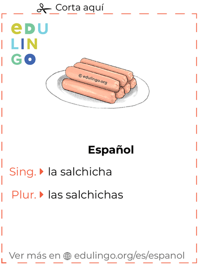 Ficha de Vocabulario Salchicha en español para imprimir, practicar y aprender