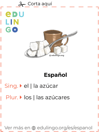 Ficha de Vocabulario Azúcar en español para imprimir, practicar y aprender