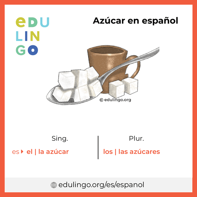 Imagen de vocabulario Azúcar en español con singular y plural para descargar e imprimir