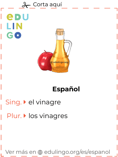 Ficha de Vocabulario Vinagre en español para imprimir, practicar y aprender