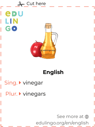 Vinegar in English vocabulary flashcard for printing, practicing and learning