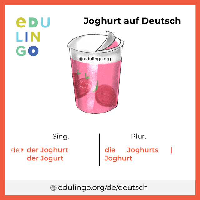 Joghurt auf Deutsch Vokabelbild mit Singular und Plural zum Herunterladen und Ausdrucken