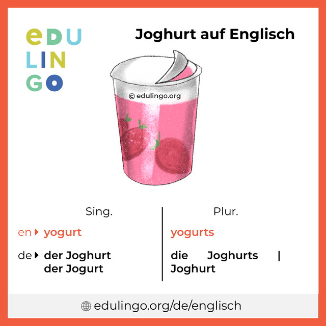 Joghurt auf Englisch Vokabelbild mit Singular und Plural zum Herunterladen und Ausdrucken