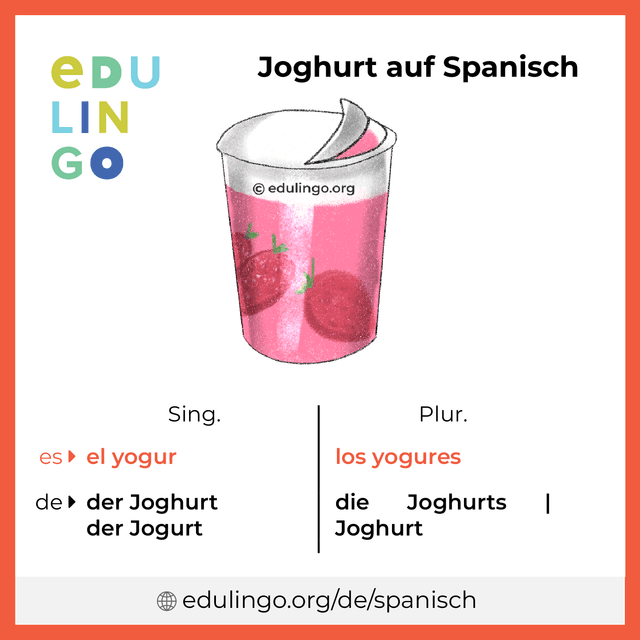Joghurt auf Spanisch Vokabelbild mit Singular und Plural zum Herunterladen und Ausdrucken