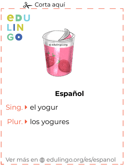 Ficha de Vocabulario Yogur en español para imprimir, practicar y aprender