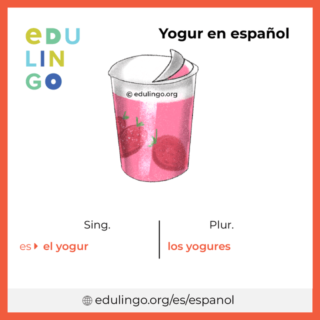 Imagen de vocabulario Yogur en español con singular y plural para descargar e imprimir